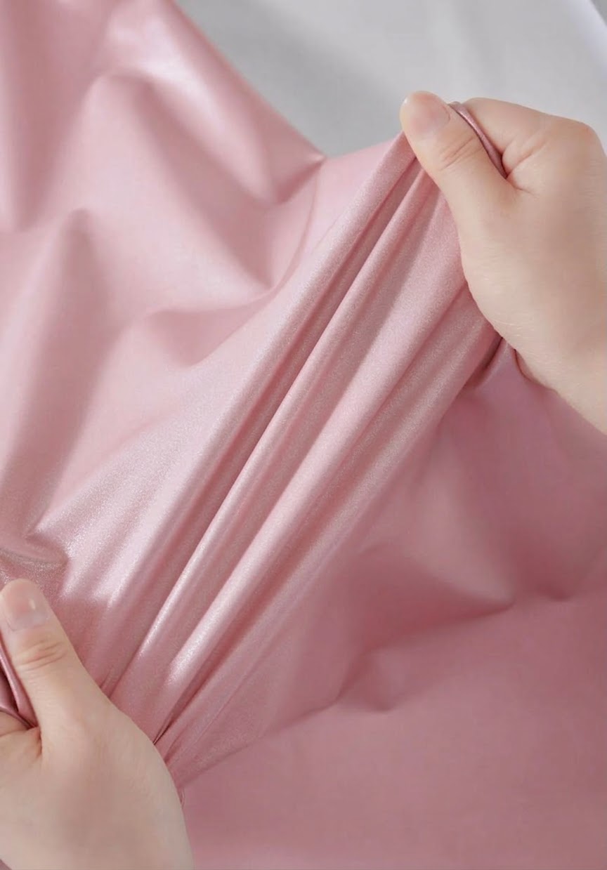 two hands pull fabric and show fabric strentch