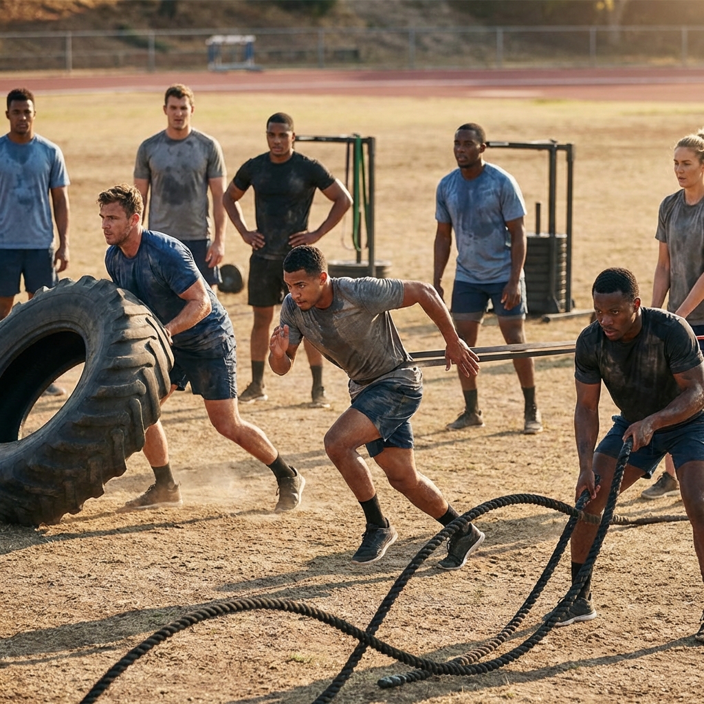 Athletes in high-intensity training wearing durable jersey sportswear