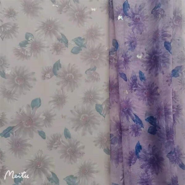 Non-elastic composite mesh large chrysanthemum printing small butterfly magic color bronzing fairy beautiful tulle fabric