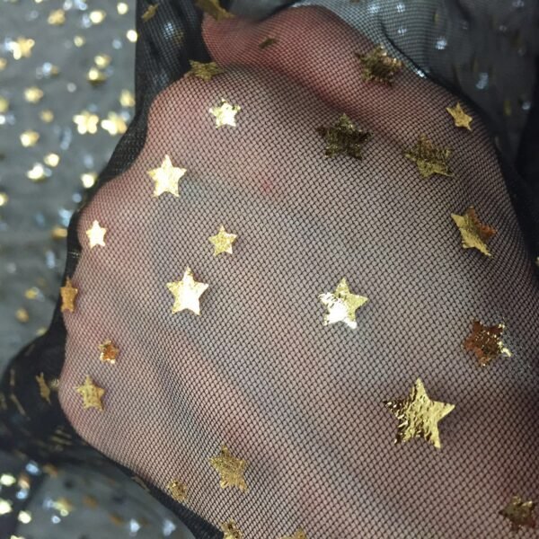 HG6336 Mesh Tulle Net Post-Processing Gold And Silver Foil Printed Little Star
