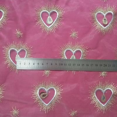HG1122 Tulle Lace Fabric Heart Design Feather Sequins Embroidery
