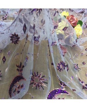 HG 1031 Stars and moon embroidery large sequin fabric designer sequins lace tulle fabric