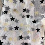Hg6106 Polyester Tulle Glitter Gold Flocked Black Star Mesh Fabric