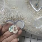 HG1122 Tulle Lace Fabric Heart Design Feather Sequins Embroidery