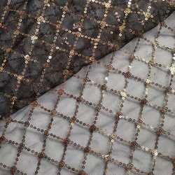 Brocade Reinforced Sesh Rhombus With Small Flower Sequined Embroidered