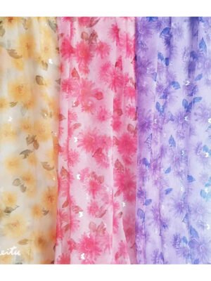 Non-elastic composite mesh large chrysanthemum printing small butterfly magic color bronzing fairy beautiful tulle fabric