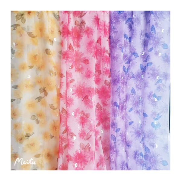 Non-elastic composite mesh large chrysanthemum printing small butterfly magic color bronzing fairy beautiful tulle fabric
