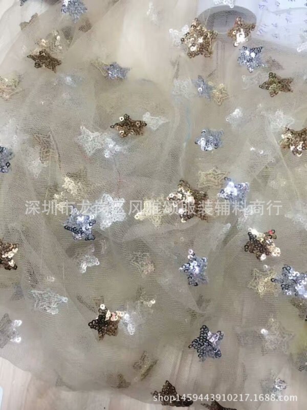 HG 1029 gold sequin fabric sequin mesh multi color sequin fabric lace star glitter tulle
