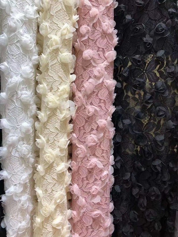 HG0419 High Quality Elastic Lace Mesh Small Rose Crochet Embroidery Fabric