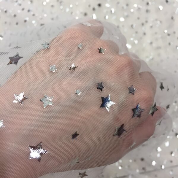 HG6336 Mesh Tulle Net Post-Processing Gold And Silver Foil Printed Little Star
