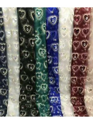 HG1122 Tulle Lace Fabric Heart Design Feather Sequins Embroidery