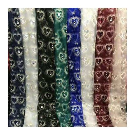 HG1122 Tulle Lace Fabric Heart Design Feather Sequins Embroidery