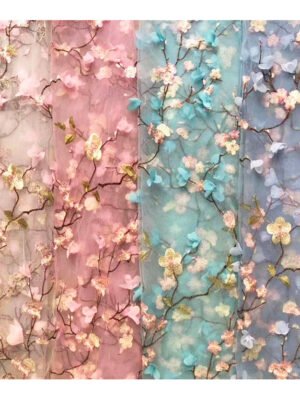 3d Embroidered Applique Flower Embroidery Tulle Mesh Lace Fabric for Han Chinese clothing