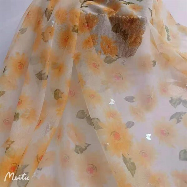 Non-elastic composite mesh large chrysanthemum printing small butterfly magic color bronzing fairy beautiful tulle fabric