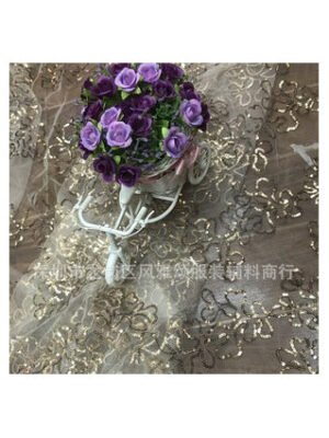HG 1024 Tulle Lace Fabric Gold Embroidery Sequin