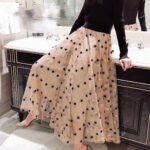 Hg6106 Polyester Tulle Glitter Gold Flocked Black Star Mesh Fabric