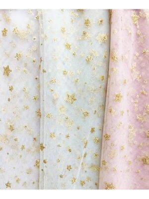 HG6672 Fashionable 100% Polyester Fabric Tulle Foiled Glitter Gold Print Chiffon Fabric