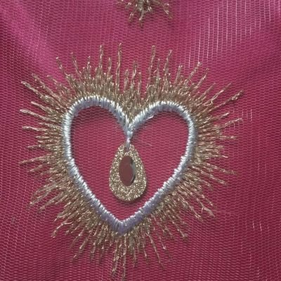 HG1122 Tulle Lace Fabric Heart Design Feather Sequins Embroidery