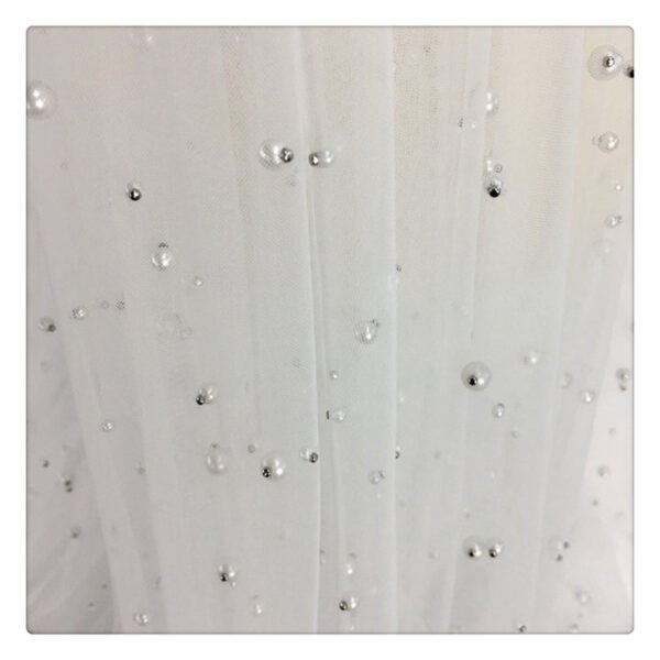 HG6718 100% polyester fancy white pearl embroidered net tulle lace beaded wedding dress fabric