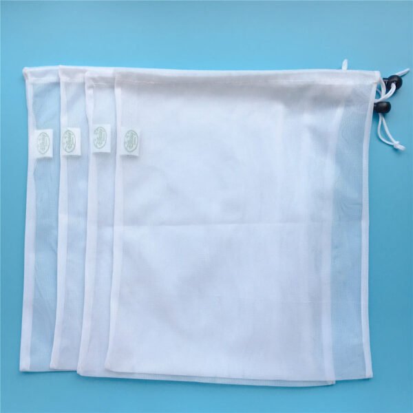 ECO Friendly Custom Logo Drawstring String Shopping Washable Net  Reusable RPET Mesh Produce Bags For Fruits And Vegetables