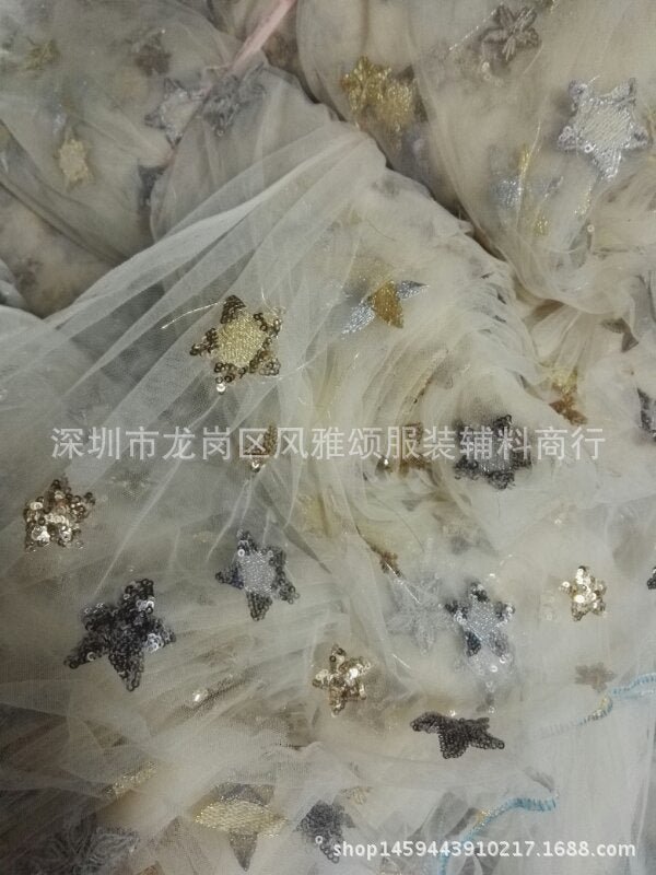 HG 1029 gold sequin fabric sequin mesh multi color sequin fabric lace star glitter tulle