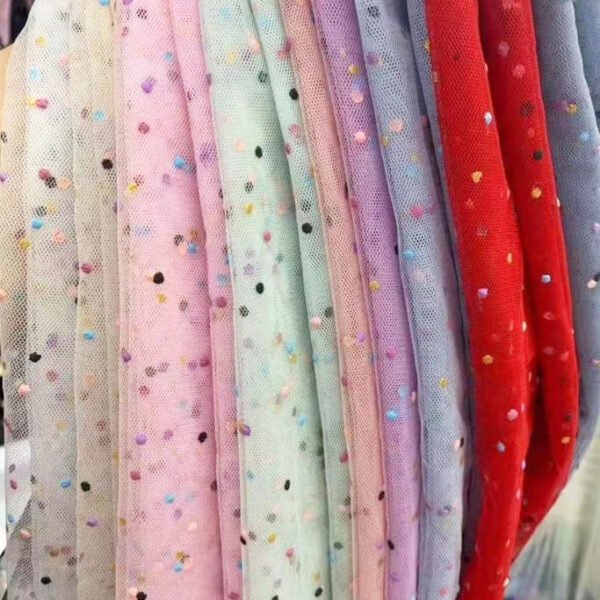 HG6678 Shimmer Faming Polka Dot Mesh Fabric