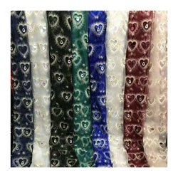 HG1122 Tulle Lace Fabric Heart Design Feather Sequins Embroidery
