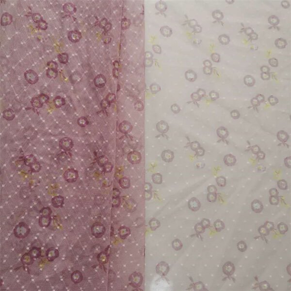 New Polyester transparent thin diamond dot jacquard mesh cherry flower digital printing small fresh mesh in stock