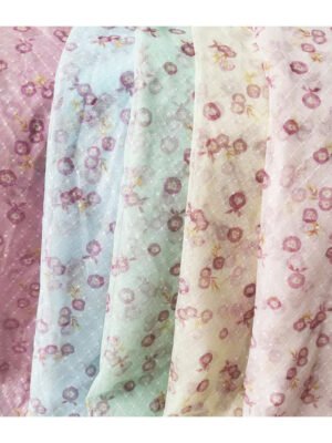 New Polyester transparent thin diamond dot jacquard mesh cherry flower digital printing small fresh mesh in stock
