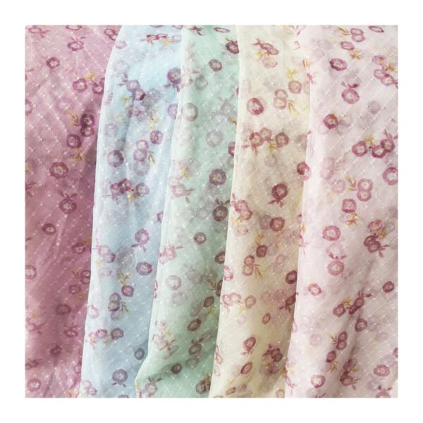 New Polyester transparent thin diamond dot jacquard mesh cherry flower digital printing small fresh mesh in stock