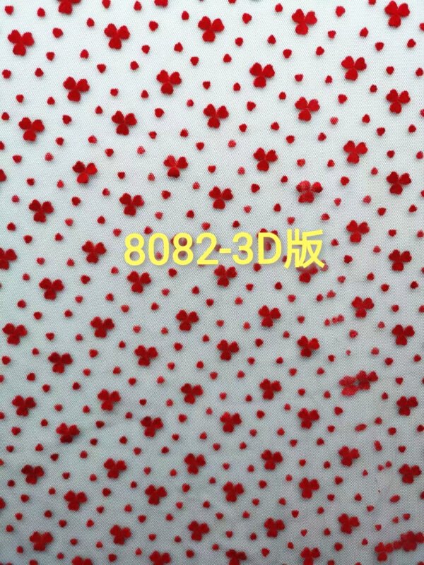 HG6110 Hot Sales Red Heart Flocked Printing Tulle Fabric For Skirt