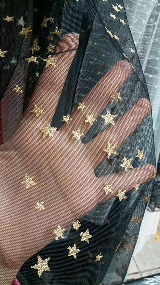 HG6105 Wholesale Star Glitter 100% Polyester Mesh Fabric