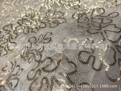 HG 1024 Tulle Lace Fabric Gold Embroidery Sequin