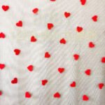 HG6110 Hot Sales Red Heart Flocked Printing Tulle Fabric For Skirt