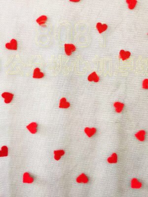HG6110 Hot Sales Red Heart Flocked Printing Tulle Fabric For Skirt