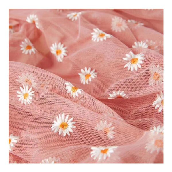2020 Hot Sale Polyester Mesh Embroidery Small Daisy Sunflower Embroidered Tulle Fabric For Dress
