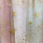 HG6672 Fashionable 100% Polyester Fabric Tulle Foiled Glitter Gold Print Chiffon Fabric