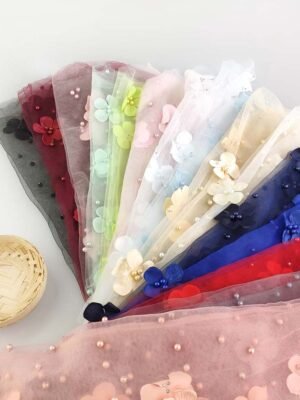 Design Mesh Tulle With Beads Pearl And Flower