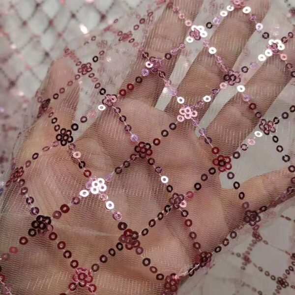 Brocade Reinforced Sesh Rhombus With Small Flower Sequined Embroidered