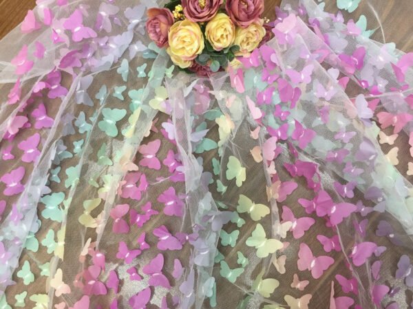 New High-End 3D Gradient butterfly Row Applique Embroidery Lace Tulle