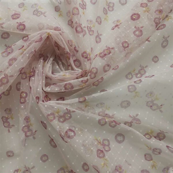 New Polyester transparent thin diamond dot jacquard mesh cherry flower digital printing small fresh mesh in stock