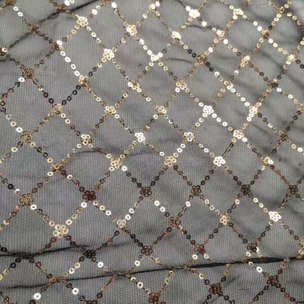 Brocade Reinforced Sesh Rhombus With Small Flower Sequined Embroidered