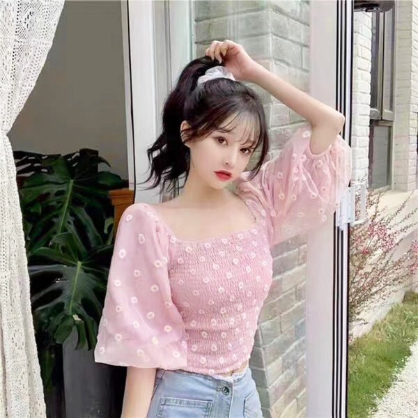 2020 Hot Sale Polyester Mesh Embroidery Small Daisy Sunflower Embroidered Tulle Fabric For Dress