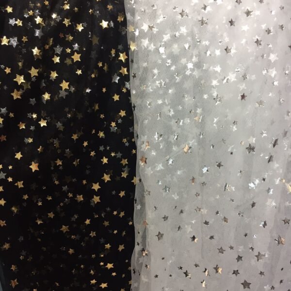HG6336 Mesh Tulle Net Post-Processing Gold And Silver Foil Printed Little Star
