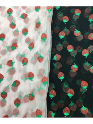 HG6681 100% Nylon Little Small Strawberry Pattern Glitter Tulle For Garment