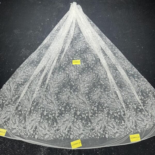 LC3483-27 Pure Silver Bridal Glitter Lace