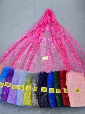 LC7644 Custom 3D Embellished Tulle Fabric