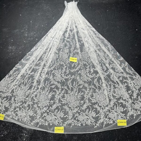 LC3483-40 Pure Silver Bridal Glitter Lace