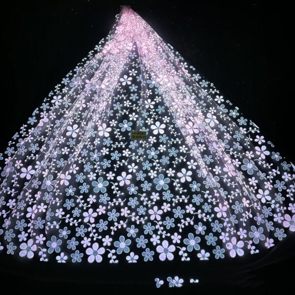 LC3688 Moonlight Floral Glitter Tulle Fabric