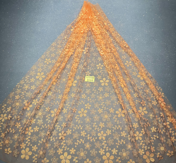 LC3597 Moonlight Floral Glitter Tulle Fabric